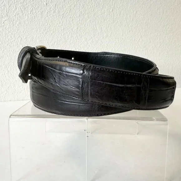 Rod Patrick Mens Western Belt Black Genuine Caiman Leather Size 44